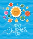 Happy childrens day with space cartoons icons vector design Royalty Free Stock Photo