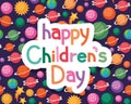 Happy childrens day with space icons background vector design Royalty Free Stock Photo