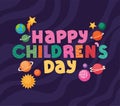 Happy childrens day with space icons vector design Royalty Free Stock Photo