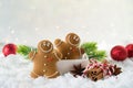 Happy chill out time,Group of smiling gingerbread men cookies celebrate Christmas and New Year Party. Royalty Free Stock Photo
