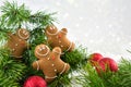 Happy chill out time,Group of smiling gingerbread men cookies celebrate Christmas and New Year Party. Royalty Free Stock Photo