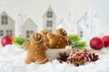 Happy chill out time,Group of smiling gingerbread men cookies celebrate Christmas and New Year Party. Royalty Free Stock Photo