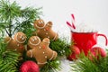 Happy chill out time,Group of smiling gingerbread men cookies celebrate Christmas and New Year Party. Magic and fairy tale Royalty Free Stock Photo