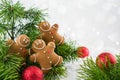 Happy chill out time,Group of smiling gingerbread men cookies celebrate Christmas and New Year Party. Royalty Free Stock Photo