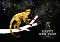 Happy china new year monkey gold low poly ape tree Royalty Free Stock Photo