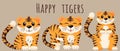 Happy Chines tiger, asian new year, wild animal in a flat style isolated on a beige background.