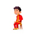 happy chinese boy sitting on funny lesson cartoon vector