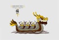 Happy Chinese Dragon Boat Festival written in chinese. Dumplings or Zongzi riding the boat festival and fun