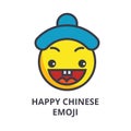 Happy chinese emoji vector line icon, sign, illustration on background, editable strokes Royalty Free Stock Photo