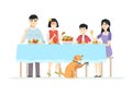 Happy Chinese family having dinner together - modern cartoon people characters illustration Royalty Free Stock Photo