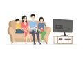 Happy Chinese family watching TV - modern cartoon people characters illustration Royalty Free Stock Photo