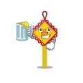Happy chinese knot mascot design with a big glass
