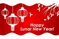 Happy Chinese Lunar New Year, White and Red, Greeting Card, English.