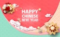 Happy chinese new year. Asian traditional floral with clouds background