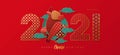 Happy Chinese New Year background. 2021 year of the bull paper art style. Ox silhouette with