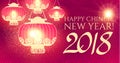 Happy Chinese 2018 New Year Background with Lanterns and Lights. Vectir illustration