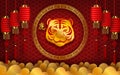 Happy Chinese new year background 2022. Year of the tiger, an annual animal zodiac. Gold element with asian style in meaning of