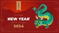 Happy chinese New Year 2024 banner. China dragon zodiac sign on red rice fields poster. Asian festive greeting card