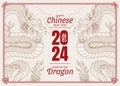 Happy Chinese New Year 2024 Banner Illustration with Asian Frame, Year of the Dragon