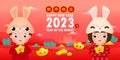 Happy Chinese new year 2023 banner template year of the rabbit zodiac with little kids and bunny greeting gong xi fa cai