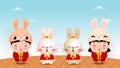 Happy Chinese new year 2023 banner template year of the rabbit zodiac with little kids and bunny greeting gong xi fa cai