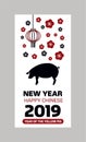 Happy Chinese New Year Banners Set with Patterns in red black color