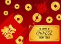 Happy chinese new year card - Chinese Angpao and gold coin Chinese word mean blessing