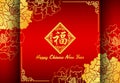 Happy chinese new year card - Chinese word mean Good Fortune on Gold flower Peony abstract background art vector design Royalty Free Stock Photo