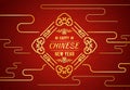 Happy Chinese new year card with chiness diamond frame and on clouds line art background