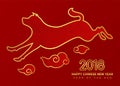 Happy chinese new year 2018 card with Gold border line dog jump zodiac and cloud sign vector design Royalty Free Stock Photo