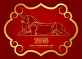 Happy chinese new year 2018 card with Gold border line dog zodiac in gold chinese curve frame vector design Royalty Free Stock Photo