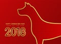 Happy chinese new year 2018 card with Gold border line dog zodiac sign and chinese text vector design Royalty Free Stock Photo