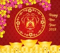 Happy Chinese new year 2018 card is Gold coins money - year of dog. Royalty Free Stock Photo