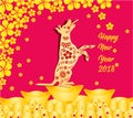 Happy Chinese new year 2018 card is Gold coins money - year of dog. Royalty Free Stock Photo