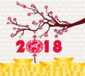 Happy Chinese new year 2018 card is Gold coins money - year of dog. Royalty Free Stock Photo