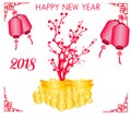 Happy Chinese new year 2018 card is Gold coins money - year of dog. Royalty Free Stock Photo