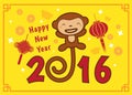 Happy Chinese new year 2016 card is lanterns ,cute monkey money and knot