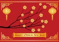 Happy Chinese new year card is lanterns ,Gold money flower and branch