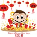 Happy Chinese New Year 2016 Card and Monkey on white background. Royalty Free Stock Photo