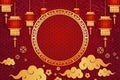 Happy Chinese new year card. Red background with traditional Asian lanterns . For greetings card, flyers, invitation, posters,