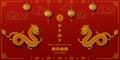 Happy Chinese new year 2024,celebrate theme with dragon zodiac sign on red background,Chinese translate theme happy new year 2024,