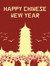 Happy Chinese new year celebration , with golden pagoda building illustration