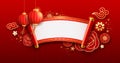 Happy Chinese New Year, Chinese Ancient Scroll ribbon banner curve banner design on red background