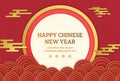 Happy chinese new year: Chinese clouds and wave with paper cut art and craft style on green color Background. Vector Illustration