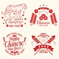 Happy Chinese New Year design in retro style. Chinese New Year of tiger felicitation classic postcard. Chinese sign year Royalty Free Stock Photo