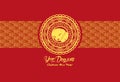 Happy Chinese new year and year of dog card with gold dogs in flower circle Royalty Free Stock Photo