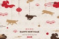 Happy Chinese New Year 2018 Of The Dog. Lunar Chinese New Year, Chinese Zodiac. Design for greeting cards, calendars, flyers, bann