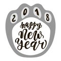 Happy Chinese New Year 2018 dog, text hand drawn lettering. Holiday greetings quote. Great for Christmas and New year cards, poste Royalty Free Stock Photo