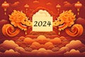Happy Chinese New Year 2024. Dragon gold zodiac sign on red background for festival card design. Royalty Free Stock Photo
