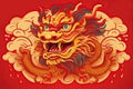 Happy Chinese New Year 2024. Dragon gold zodiac sign on red background for festival card design. Royalty Free Stock Photo